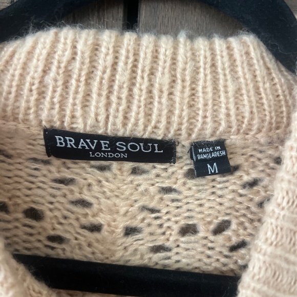 Brave Soul London Crew Neck Acrylic Open Knit Sweater Beige Size Medium - Picture 6 of 9
